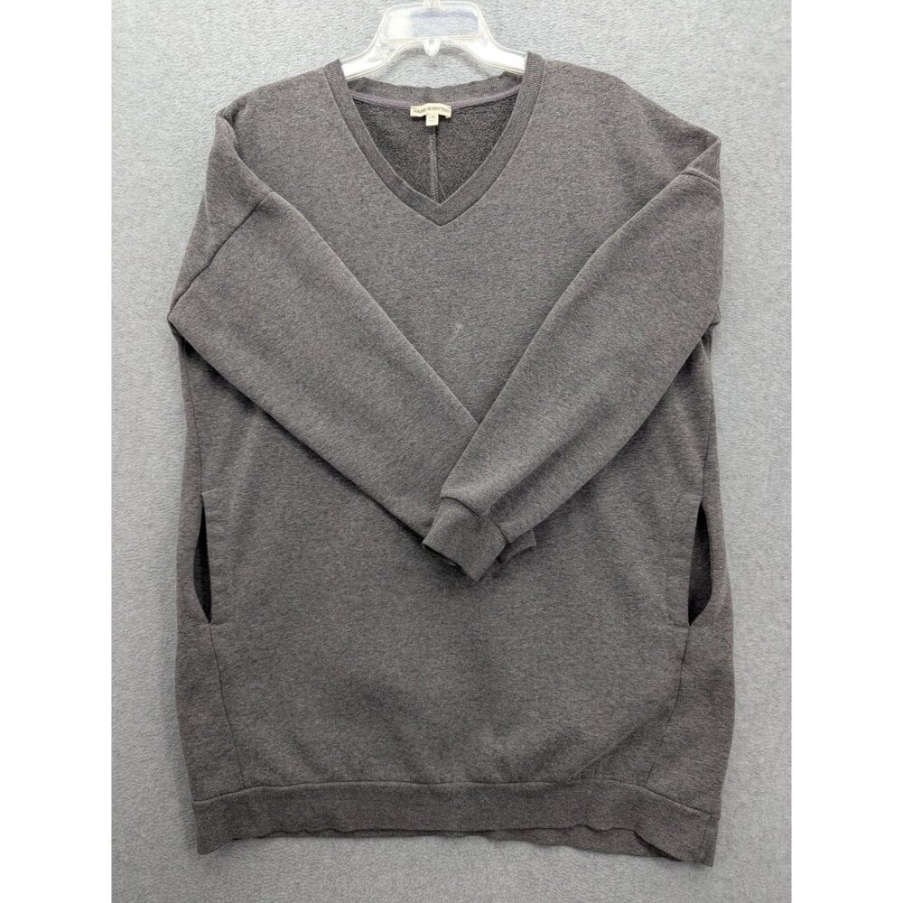 Zenana Outfitters Sweater Womens L/XL Gray V Neck Fleece Pullover Pockets Long